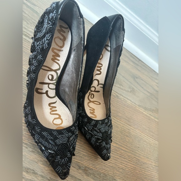 SAM EDELMAN Dani Black Suede Beaded 4" High Heel Women’s size 5 - Picture 4 of 14